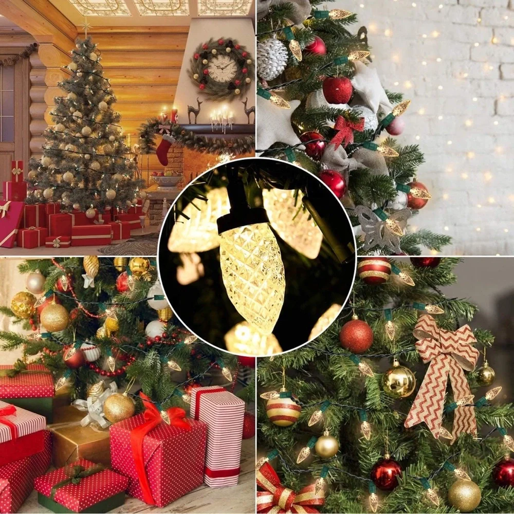 Green Wire Connectable Christmas String Lights 16.4ft Indoor Outdoor Warm White